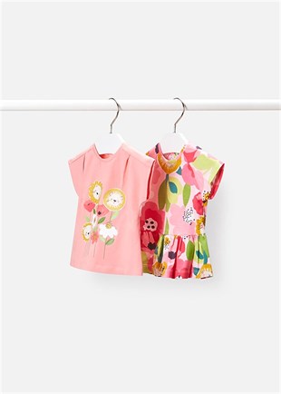 Mayoral Kız Bebek 2'li Desenli Tişört Takımı Pembe 1031
