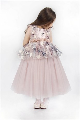 Pırıltı Kız Çocuk Çiçekli Desenli Elbise Leylak 2772