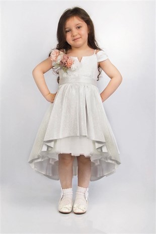 Pırıltı Kız Çocuk Simli Elbise Gri 2680