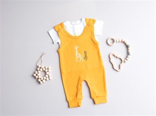 Tiffany Baby Bebek Zürafa Baskılı Kısa Kol Tulum Safran 1103